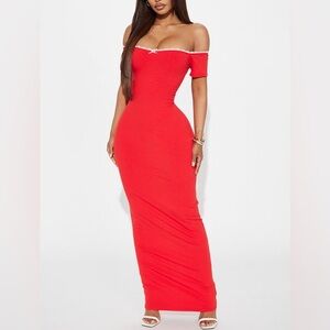 Brand new Fashion Nova red ribbed maxi dress with lace trim